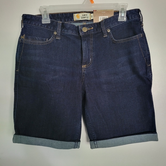 CARHARTT Layton Bermuda Shorts Womens 10 Blue Denim Slim Fit Skinny Leg NWT - Picture 1 of 6